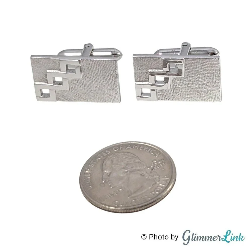 Vintage Swank Silver Tone Modernist Geometric Rectangle Cufflinks